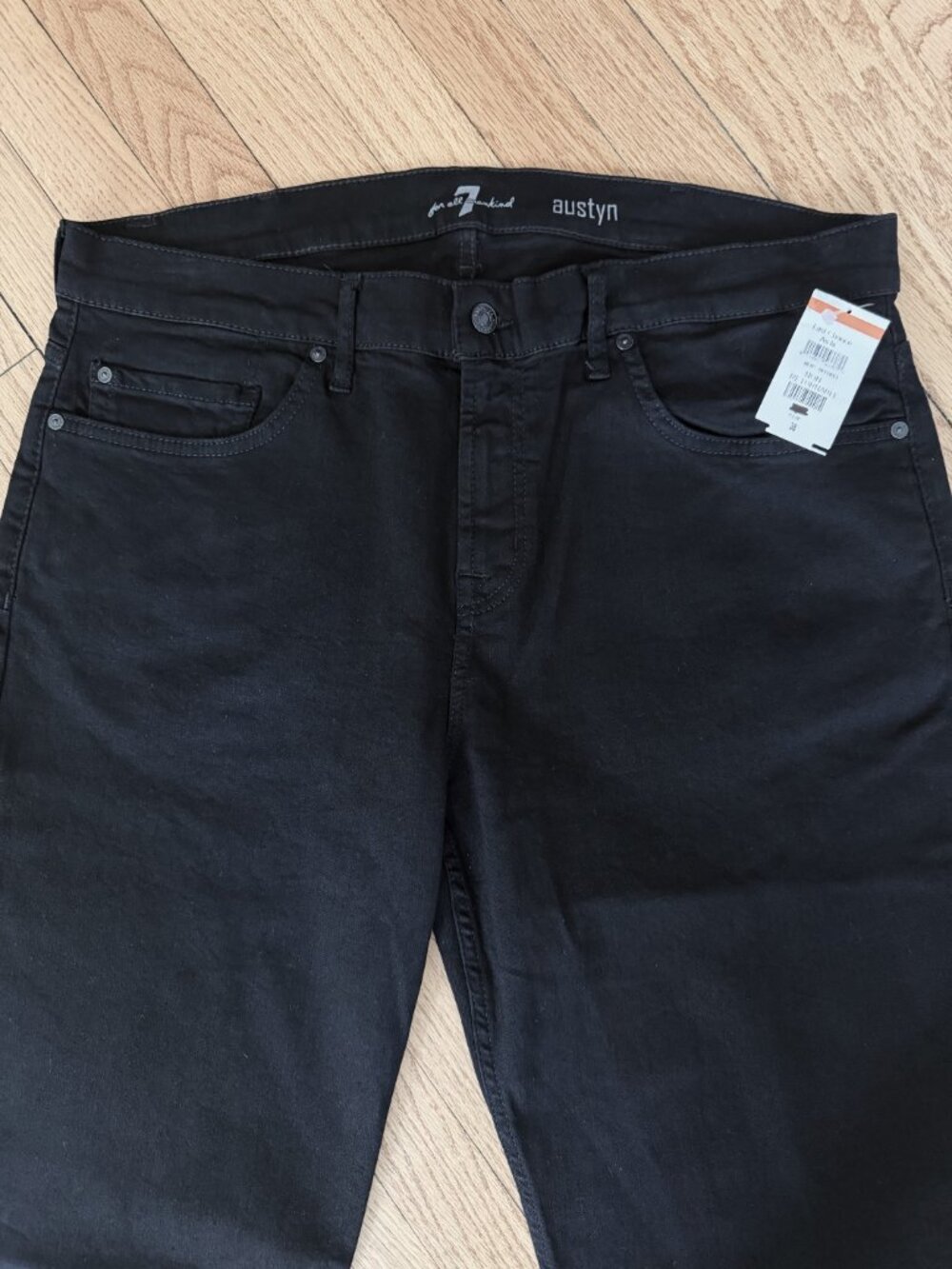 7 For All Mankind Austyn Relaxed Straight Jeans Squiggle Pocket Black Onyx 38 - Picture 3 of 8